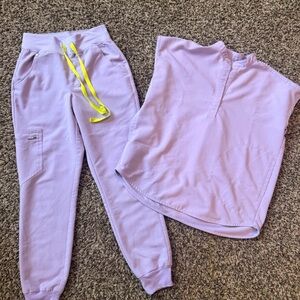 Figs Lilac Jogger Set with Neon Yellow Drawstring